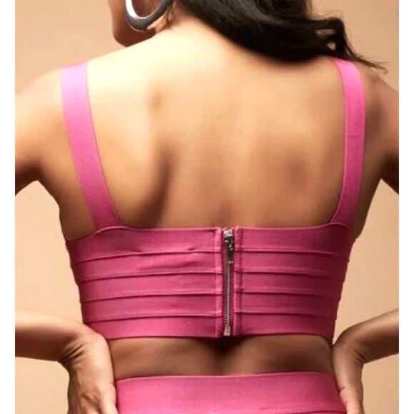 NWOT Hervé Léger x Forever 21 Electric Pink Bandage Sleeveless V Crop Top Size L - Picture 9 of 9